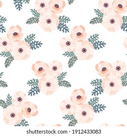 Pale pink peonies isolated on white background vector seamless pattern. Romantic garden flowers illustration. Faded blossom colors. Spring summer peony flowers seamless pattern. Fabric print design