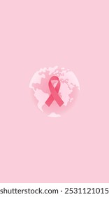 Fondo de Vertical rosa pálido. Concepto de tema de control del cáncer de mama. Silueta del globo y una cinta de raso rosa. Mes de Concientización sobre el Cáncer de Mama. Octubre.