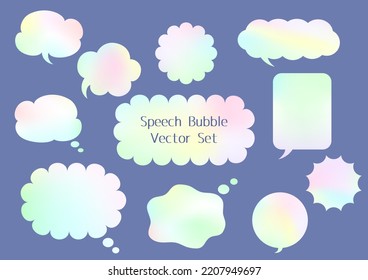Pale rainbow color  gradient speech bubble set. Vector illustration.