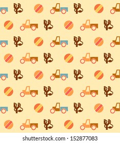 Pale retro wallpaper with seamless toys pattern