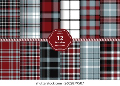 Pale Ruby Tartan patterns fabric texture. Modern Bright Canary Seamless Tartan Set of 12