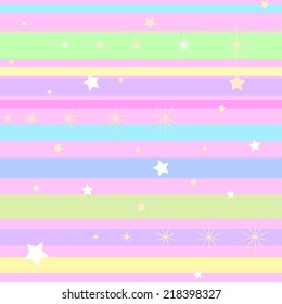 Pale seamless abstract pattern with multicolored horizontal stripes and stars