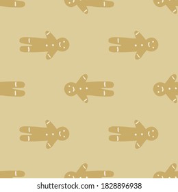 Patrón de doodle impecable pálido con elementos de galletas de hombre de pan de jengibre. Sencillo adorno navideño de navidad. Dulces dulces tratan la impresión. Papel tapizado, textil, papel envolvente, impresión de tela. Ilustración vectorial.