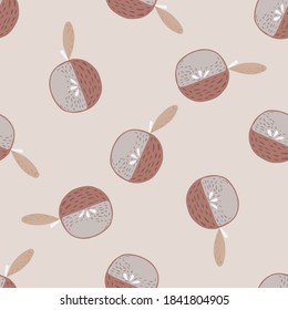 Pale seamless food pattern with apples. Cartoon fruit elements on light background. Pastel palette. Stock illustration. Vector design for textile, fabric, giftwrap, wallpapers.