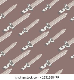 Blasses nahtloses Geschichtsmuster mit Rüstungsschwertverzierungen. Beige Palettenkunst. Antiquitätendruck. Perfekt für Stoffdesign, Stoffdruck, Umhüllung, Cover. Vektorgrafik.