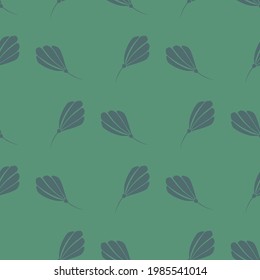 Pale seamless pattern with doodle abstract cosmea flower shapes. Turquoise background. Blue floral print. Stock illustration. Vector design for textile, fabric, giftwrap, wallpapers.