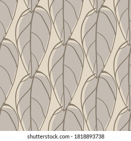 Patrón transparente pálido con formas de hojas de contorno. Ornamento de follaje abstracto y fondo en tonos grises. Diseñado para papel pintado, textil, papel envolvente, impresión de tela. Ilustración vectorial.