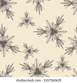 Pale, seamless pattern. Picture of flower, stars or snowflakes. Cartoon vector illustration