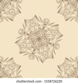 Pale, seamless pattern. Picture of flower, stars or snowflakes. Cartoon vector illustration