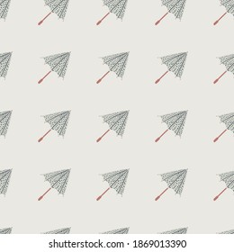 Pale seamless pattern with umbrella shapes. Grey palette season autumn artwork. Decorative backdrop for fabric design, textile print, wrapping, cover. Vector illustration.