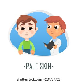 Pale skin medical concept. Vector illustration. Doctor and patient are talking in the hospital. Isolated on white background.