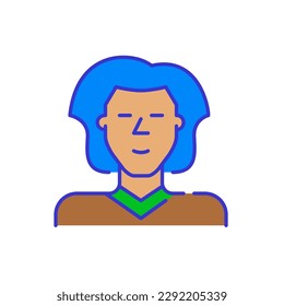 Pale skinned European man with long hair. Bold color cartoon style simplistic minimalistic icon, marketing and branding