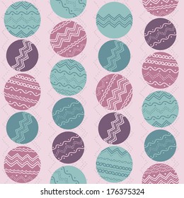 Pale texture with circles and hand-drawn ornaments. Pink and green simple background for decoration.
