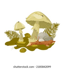 Pale toadstool poisonous mushroom in cartoon style.