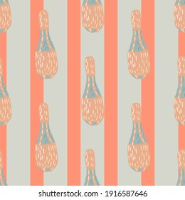 Pale tones seamless circus pattern with hand drawn juggler maxe ornament. Striped background. Pink and grey colors. Vector illustration for textile prints, fabric, banners, backdrops and wallpapers.