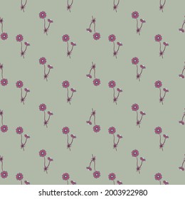 Pale tones seamless pattern with vintage little pink anemone flowers ornament. Blue background. Stock illustration. Vector design for textile, fabric, giftwrap, wallpapers.