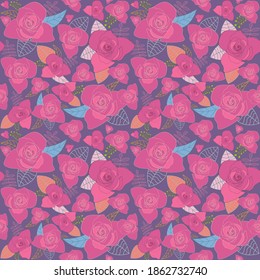 Pale violet red rose flowers seamless pattern background