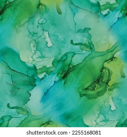 Pale Watercolor Background. Sea Subtle Vector Painting. Blue Watercolor Ocean. Water Art Paint. Sea Abstract Background. Green Ocean Background. Green Pastel Pattern. Water Seamless Gradient Canvas.