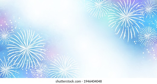 Pale watercolor fireworks vector illustration frame background (white background, copy space)