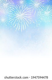 Pale watercolor fireworks vector illustration frame background (white background, copy space)