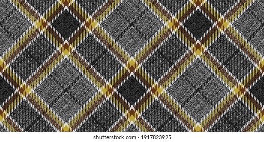 pale yellow and brown on grungy ragged gray fabric texture of traditional gingham seamless diagonal checkered ornament for coat, plaid, tablecloths, shirts, clothes, dresses, tartan