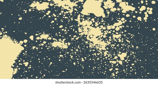 Pale yellow or cream paint splatter on a charcoal grey background. Abstract vector illustration, excellent for grunge effects or dynamic artistic backdrops.art