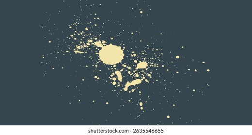 Pale yellow or cream paint splatter on a charcoal grey background. Abstract vector illustration, excellent for grunge effects or dynamic artistic backdrops.art