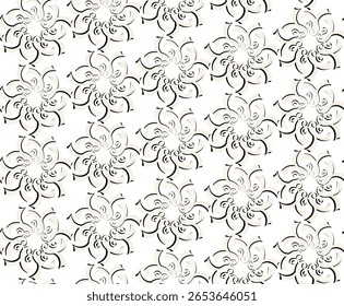 Pale yellow curls with small black dots form a seamless pattern for textiles, postcards, websites.