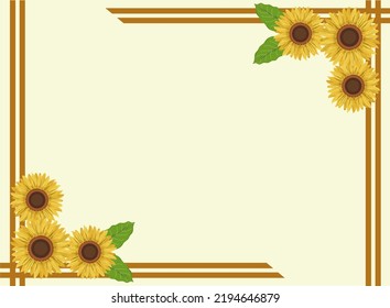 Pale yellow frame decorated with sunflower. Can be used for greeting cards. Flat vector design