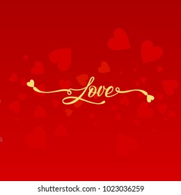 Pale yellow love greeting message over floating red hearts on red background