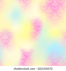Pale yellow mermaid vector background. Girlish iridescent background. Fish scale pattern. Mermaid seamless pattern tile. Holographic gradient. Mermaid skin seamless pattern. Mermaid wrapping paper