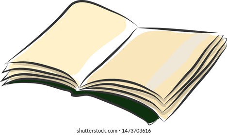Un libro abierto, vector, dibujo o ilustración de color amarillo pálido.