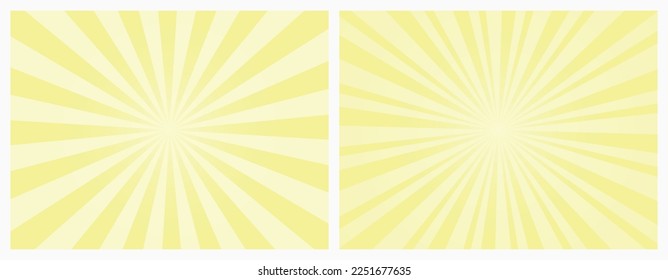 Pale Yellow sunburst pattern background. Sunbeam backdrop with rays. Summer Banner. Vector Illustration.