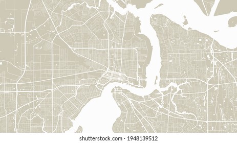 Pale yellow and white vector background map, Jacksonville city area streets and water cartography illustration. Widescreen proportion, digital flat design streetmap.