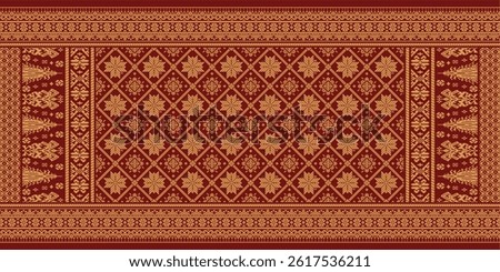 Palembang Songket pattern design. Traditional South Sumatra textile vector illustration. Palembang textile vector ornament. Indonesia traditional pattern in South Sumatera, Palembang with flower motif