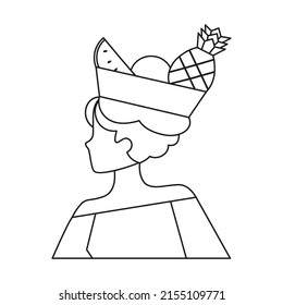 Palenquera Colombian woman with fruit basket on her head Vector illustration