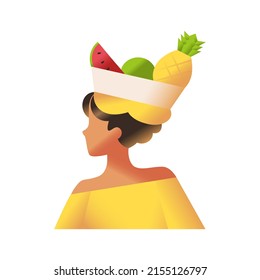 Palenquera Colombian woman with fruit basket on her head Vector illustration