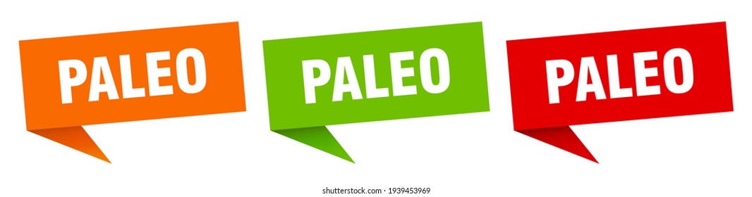 Paleo-Banner-Zeichen. Paleo-Sprechblase-Set