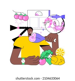 Ilustración vectorial del concepto dietético paleo abstracto. Dieta con pérdida de peso, ensalada de verduras frescas, alimentos orgánicos saludables, pescado sin cocinar, plato vegetariano, estilo de vida saludable, metáfora abstracta vitamínica.