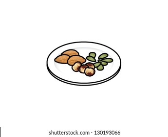 Paleo diet component (5 of 5) - tree nuts and seeds. Plate size indicate relative recommended volume. Collect all 5 plates!