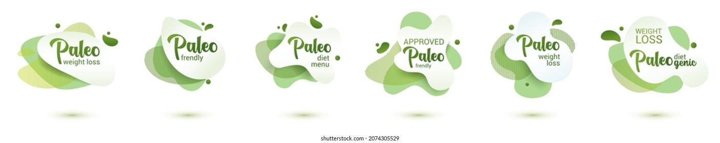 Paleo diet frendly badge. Set of Green amoeba design of sticker for paleo diet menu, poster, flyer