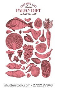 Póster de Vector de ingredientes de dieta paleo