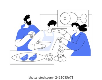 Paleo diet isolated cartoon vector illustrations. Cheerful friends talking and cooking together, people on a paleo diet, healthy nutrition, saturated fat and protein food vector cartoon.
