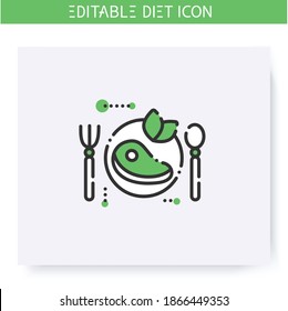 Paleo diet line icon. Paleolithic diet type, including lean meat. Weight loss. Portion control. Healthy eating. Dietary nutrition. Slimming concept. Isolated vector illustration. Editable stroke 