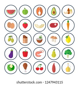 Paleo diet and nutrition flat colorful icons.