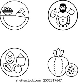 Iconos de la guía de alimentos del plan de dieta de Paleo