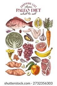 Vetor de lista de compras Paleo diet