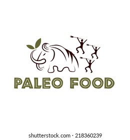 paleo food illustration with mammoth and cavemans