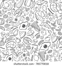 Paleo food  seamless pattern. Handdrawn illustration. Vector background. 