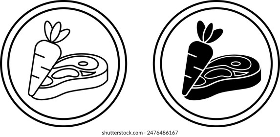 Paleo icons. Black and White Vector Icons of Carrots and Meat. Paleolithic Diet. Natural and Organic Products. Label for Labeling and Packaging Paleo Food Products